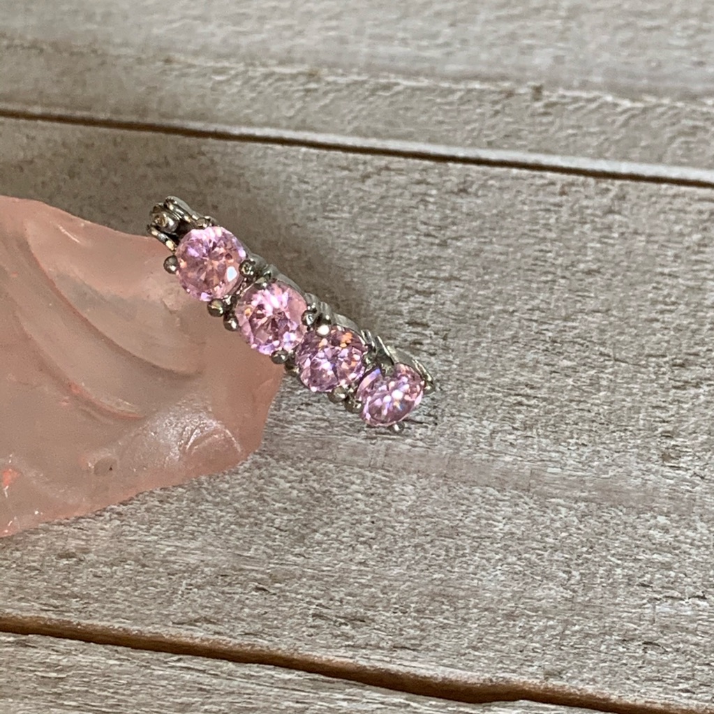 Pink Quad Gem Reverse Dangle Navel Ring 16g Belly Button Ring